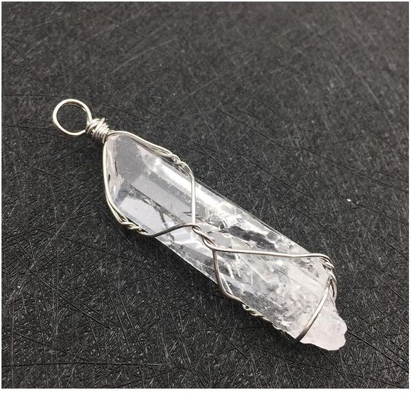 

natural stone quartz necklaces pendants handmade wire wrapped white crystal pendant pendulum healing reiki jewellery acc jllwyr, Black