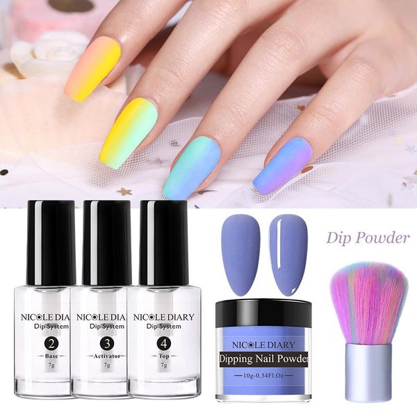 

nail glitter nicole diary 6pcs matte dipping powder kits purple gradient french chrome pigment fast dry without lamp cure, Silver;gold