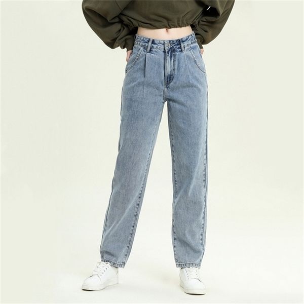 

high waist straight jeans women autumn winter boyfriend loose denim pants female casual classic long jean new pants 201223, Blue