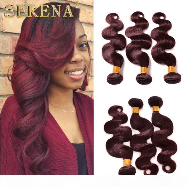 

8a brazilian human hair weaves burgundy ombre body wave 3 bundles colorful tone colored 99j red wine ombre wavy hair weft extensions, Black