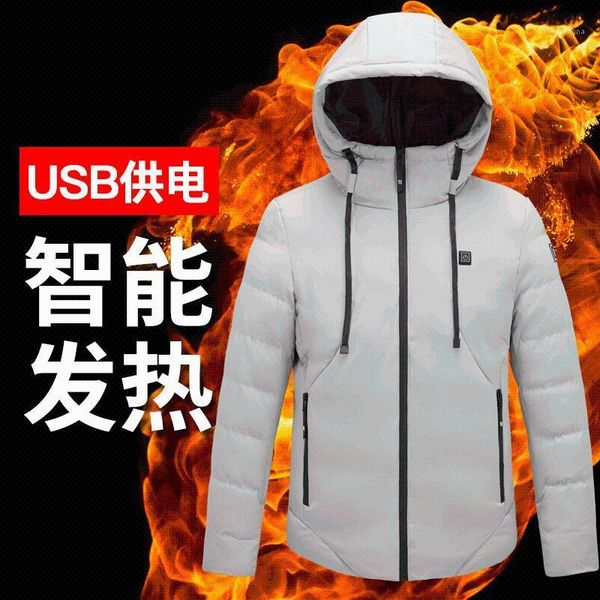 

thermostat men and women can wear usb cotton-padded jacket pure color hooded heating warm cotton-padded clothes1, Black