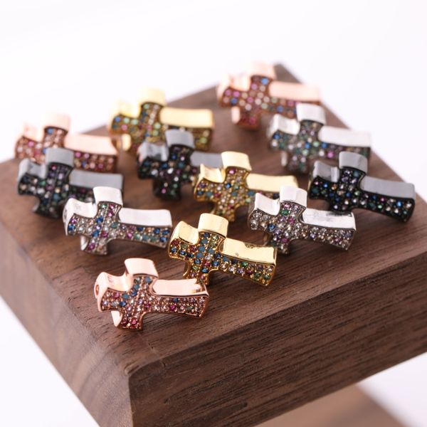 Atacado de alta qualidade diy pulseira jóias fazendo encantos artesanais multi cores micro pave zircão charme cruz
