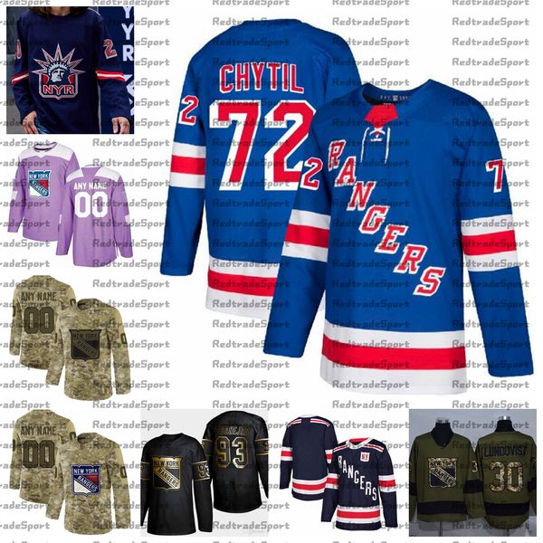 

2021 reverse retro customize 72 filip chytil new york rangers hockey jersey golden edition camo veterans day fights cancer stitched jersey, Black;red