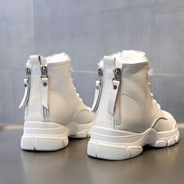 

2020 winter new inner leather high warm short women's leisure double zipper thick wool cotton shoes snow boots women, White;red