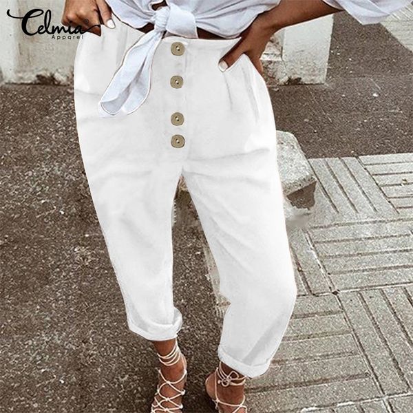 

celmia women vintage pants autumn high waist harem pants ladies casual loose buttons female trouser long pantalon plus size y200418, Black;white
