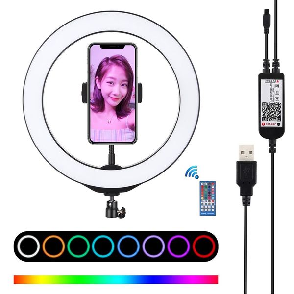 

puluz 102 inch 26cm usb rgbw dimmable led ring vlogging pgraphy video lights with tripod ball head remote control phone clamp