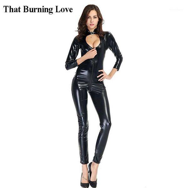 

that burning love patent leather jumpsuit latex zipper open crotch catsuit costumes bodysuit party clubwear plus size 4xl1, Black;white