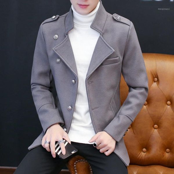 

autumn and winter woolen jacket men's self-cultivation male collar woolen jackets men's casual jacket1, Black;brown