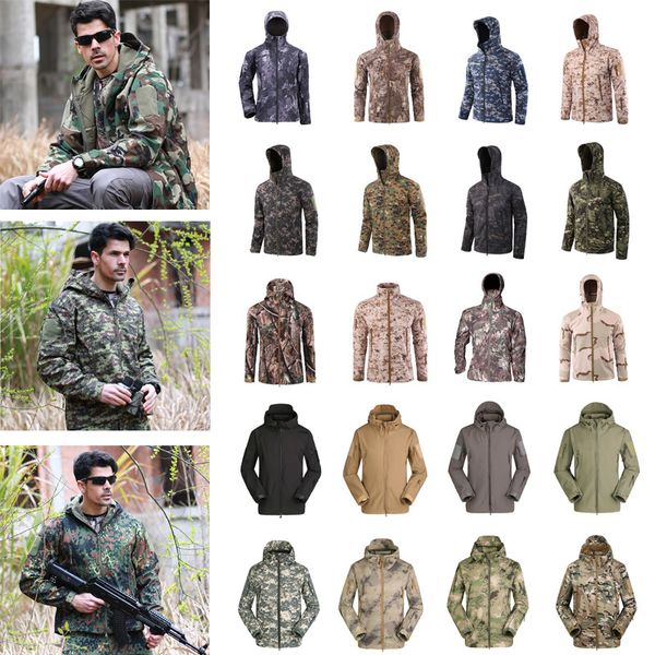 

winter outdoor hiking camouflage jackest soft shell mountaineering hooded windbreaker army ski tactical jackets hunting coats q1201, Black;brown