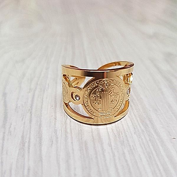 

Stainless Steel Religion San Benito Adjustable Ring Men Women Church Jesus St.Benedict Anillos Finger Jewelry, Golden;silver