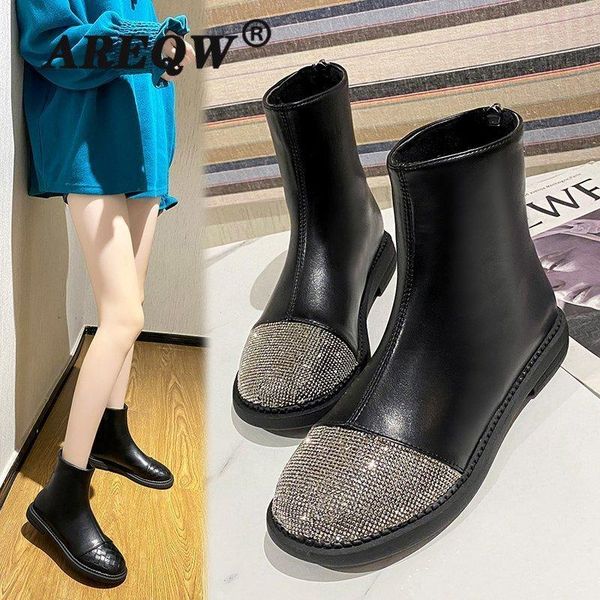 

women boots soft leather shoes woman black mid-calf boots motorcycle female autumn winter shoes punk botas mujer