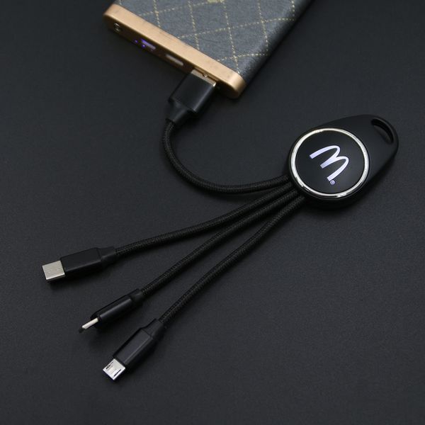 

2020 cell phone accessories keychain charging cable 3 in 1 personalized led usb c cable for promotional