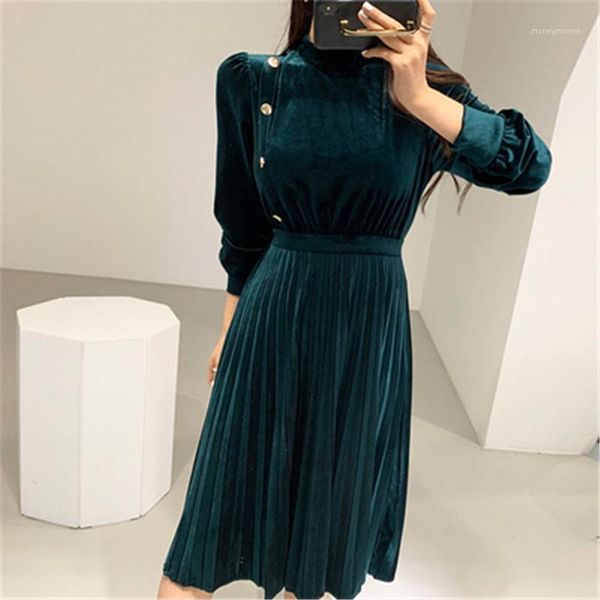 

casual dresses 2021 retro style velvet office lady slim elegant work wear fashion chic high waist women long dresses1, Black;gray