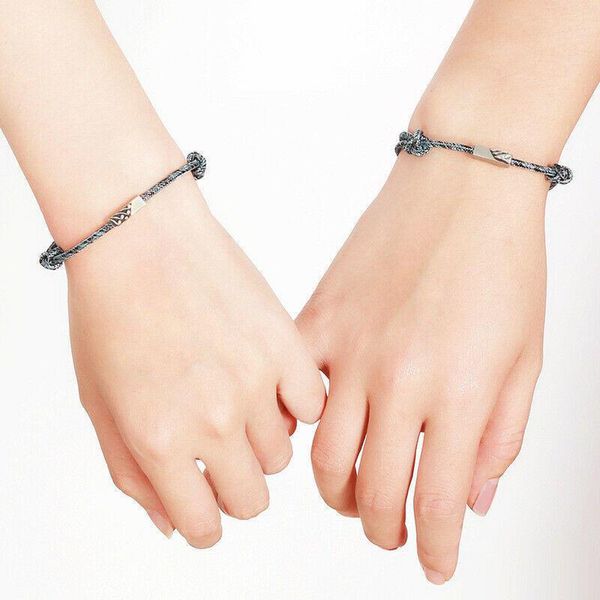 

charm bracelets 2 pcs attract couples bracelet men women rope braided magnet long distance lover jewelry supplies, Golden;silver