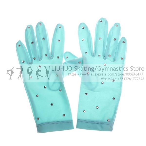 

stage wear figure skating gloves children girls rhinestones finger fitting performance ice rollar skate dress accessories athletic, Black;red