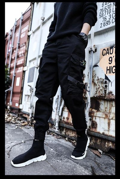 

men multi-pocket harem hip pants trousers streetwear sweatpants hombre male casual fashion cargo pants men1, Black