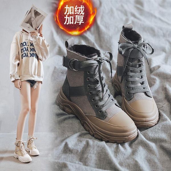 

2020 new women winter boots plus velvet warm women fashion platform shoes retro high-casual boots botas mujer m560, Black