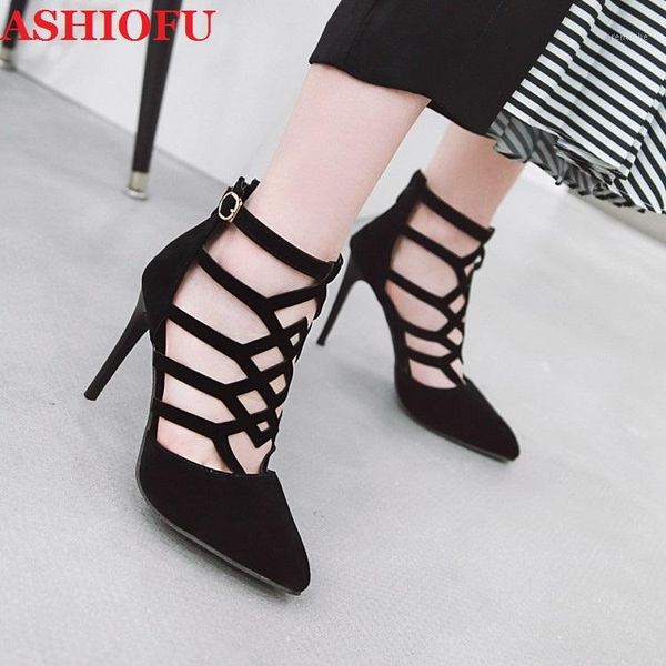 

ashiofu wholesale handmade ladies high heels sandals cross-straps pointed-toe party dress shoes daily wear real-pic sandal shoes1, Black