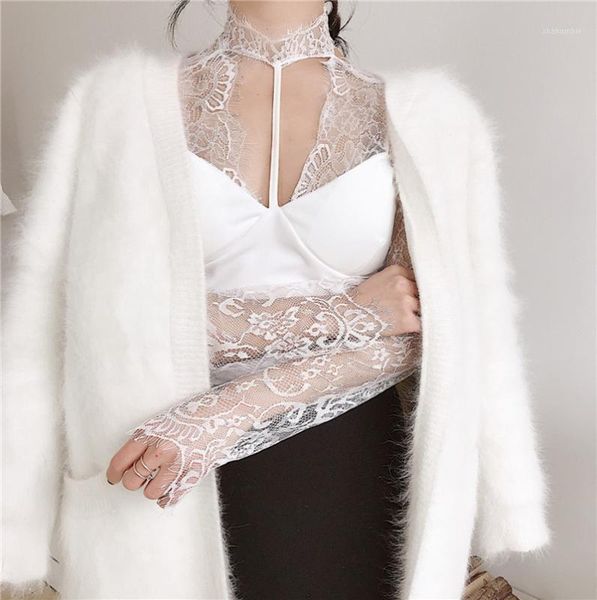 

2020 vintage summer lace blouses women korean long sleeve white black lace shirts hollow out ladies blusas mujer1