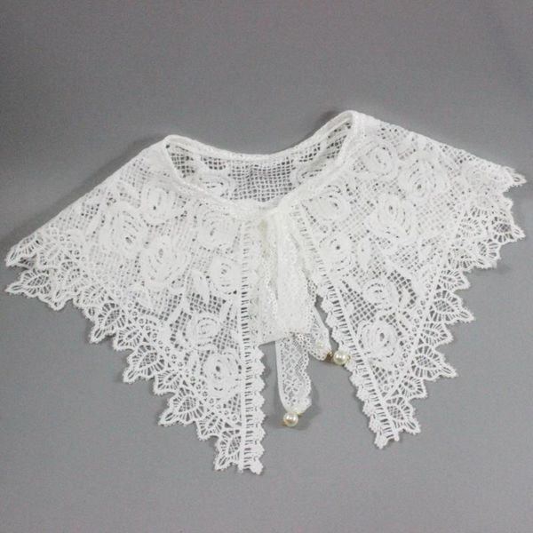 

bow ties lace floral hollow fake collars shirt blouse detachable collar for women neck shawl wrap false sweater decor, Black;gray
