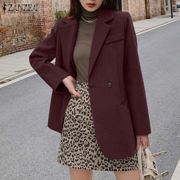 

women's suits & blazers 2021 winter woolen coats zanzea women autumn elegant lapel neck jackets long sleeve solid casual office outwear, White;black