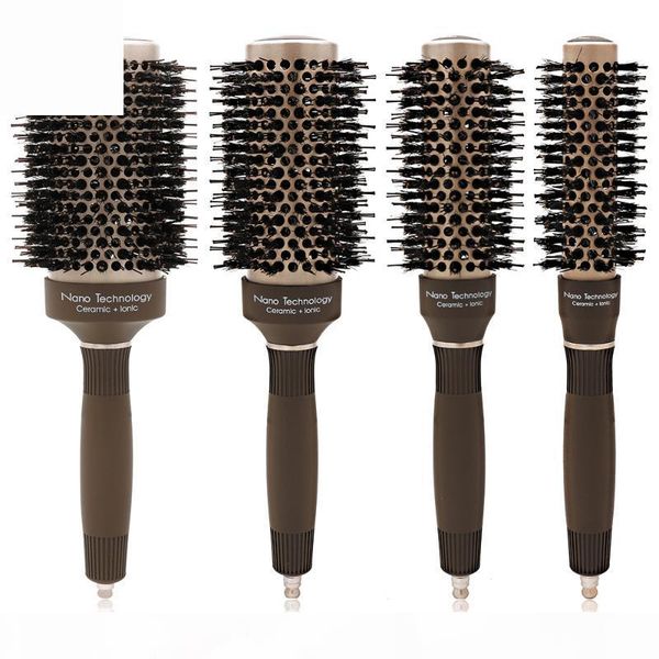 

ceramic round hair brush barber professional bristle hair brush for women styling, Silver