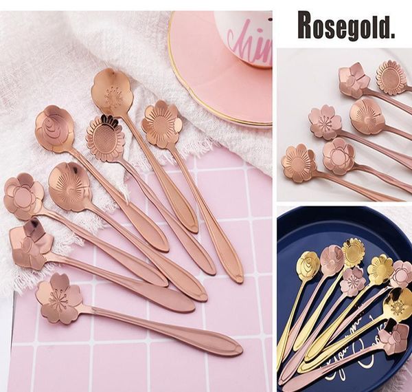 

7 colors flower mixing spoon stainless steel colorful flower coffee spoon 8 kinds of flow jllbue lucky2005
