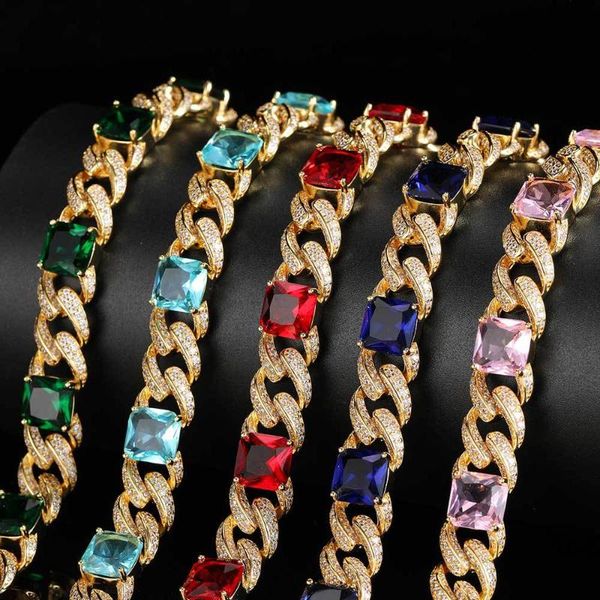 

chains 12mm big crystal hip hop miami cuban chain iced out necklace rapper jewelry cubic zirconia gold sliver n2056q, Silver
