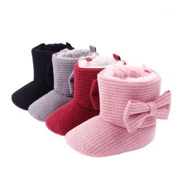 

boots emmababy baby girls boys snow soft sole anti-slip crib shoes winter warm cozy bowknot booties 0-18 months1, Black;grey
