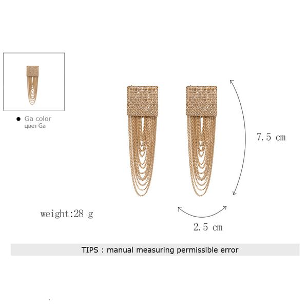 

fashion large geometric crystal dangle earrings for women bohemian charm layer metal tassel drop earrings party hanging jewelry, Golden