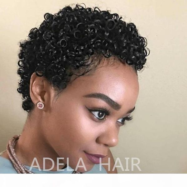 

short curly afro wigs fluffy kinky 100% human hair wigs short curl brazilian remy hair wigs for black women, Black;brown