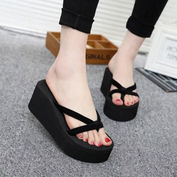 

slipper women shoes 2020 sandals women high heel summer shoes fashion straped slippers wedge platform beach sandals #9t0s, Black