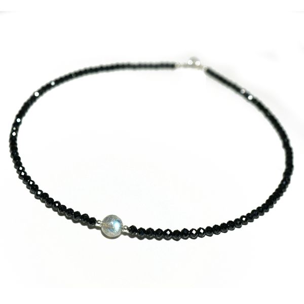 Lily Jewelry Spinello nero 2-3mm Perline sfaccettate Labradorite Collana in argento sterling 925 per donna / uomo Dropshippi Q0531