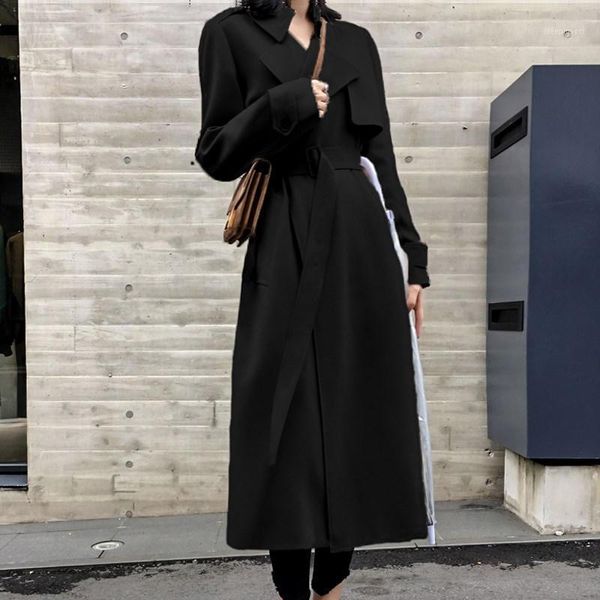 

spring autumn long trench coat women clothes casual solid windbreaker female loose elegant black office ladies trench coat q25241, Tan;black