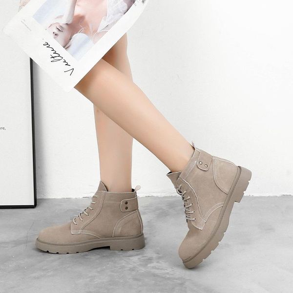 

boots 2021 women autumn winter fashion ankle booties flat shoes ladies, Black