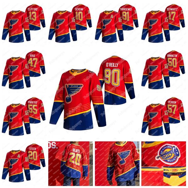 

ryan o'reilly (c) st. louis blues 2021 reverse retro jersey torey krug perron vladimir tarasenko bozak schenn jaden schwartz colton par, Black;red