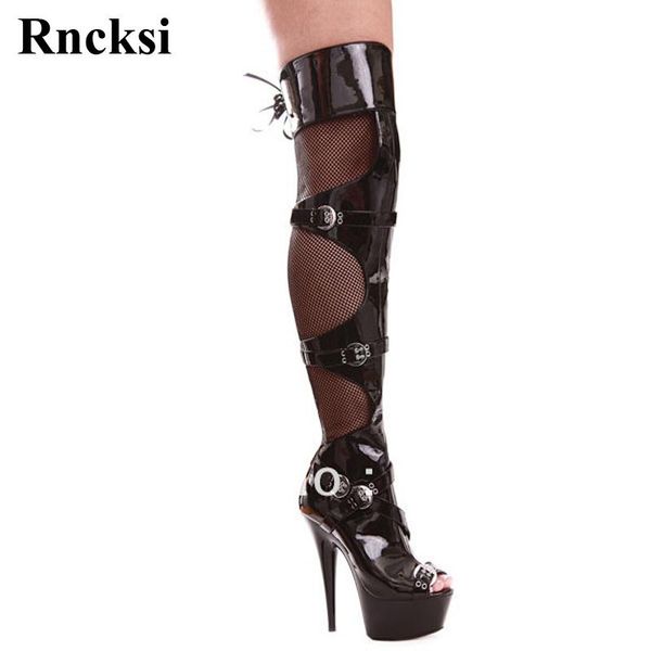 

boots rncksi spring women peep toe 15cm high heels night club over the knee pole dancing party cool girl, Black