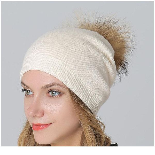 

dankeyisi real fur hat winter big raccoon pom pom hat women warm thick stretchy wool knitted fur pompom skullies beanie jllpsj