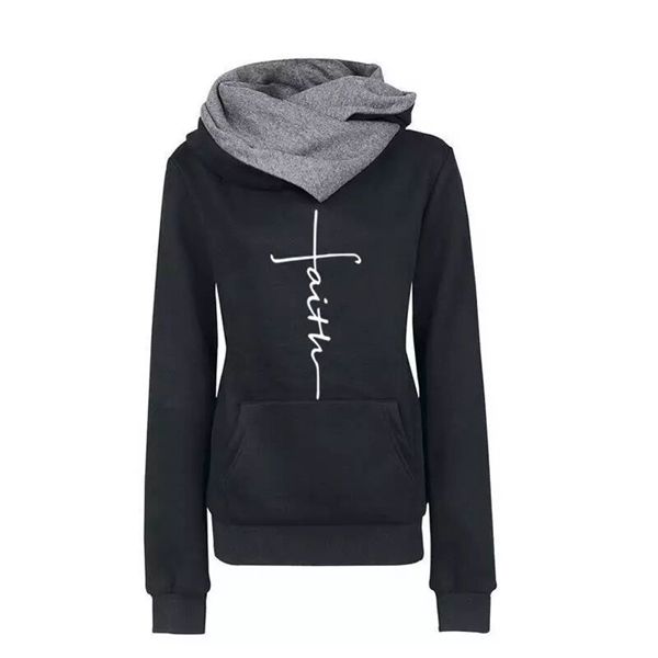 

autumn winter hoodies sweatshirts women faith embroidered sweatshirt long sleeve pullovers christmas casual warm hooded q1217, Black;white