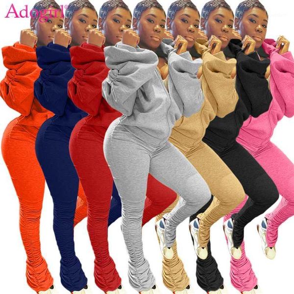 

adogirl fall winter casual active two piece set tracksuit backless code shoulder drawstring puff sleeve hoodies stacked pants1, Gray