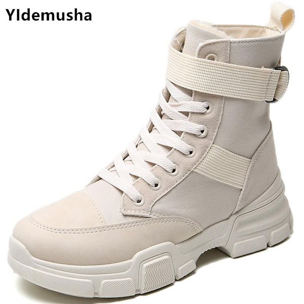 

boots white shoes women winter warm sneakers for snow fur 2021 autumn female ankle canvas causal, Black