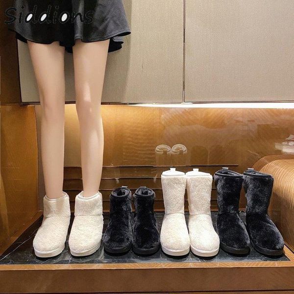 

young girl mujer fashion shoes 2021 botine femme women style snow shoe winter thermal cotton boots female flock want botas, Black