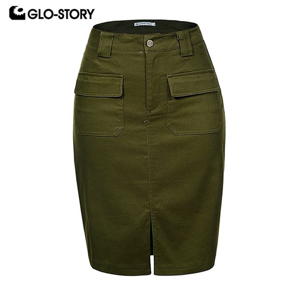 

glo-story fashion summer women denim pencil split skirt high waist work wear ladies skirts lj200820, Black