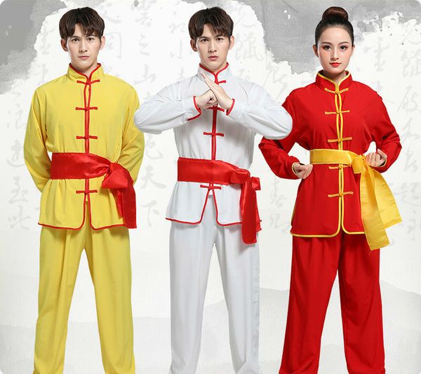 

2020 boy girl chinese traditional wushu kung fu clothing set sequin dragon embroidery stage performance martial arts uniform, Red