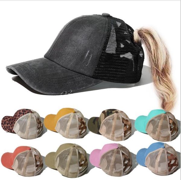 

baseball cap leopard printing solid ball cup washable mesh suncreen outdoor caps messy buns trucker ponycaps hat dhc3583