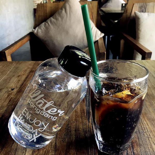 

600/1000ml large capacity plastic water bottle letter pattern transparent creativity bottle leak-proof drinkware student cup bbyetz