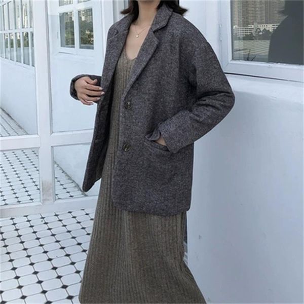 

women's suits & blazers fashion woolen female jacket coat women winter small suit loose, White;black