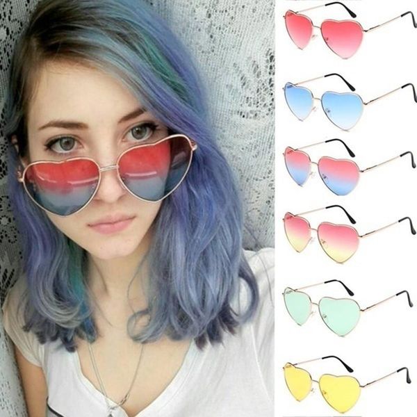 

vintage heart shaped sunglasses women brand designer red ladies metal gradient lens sun glasses men mirror uv400, White;black