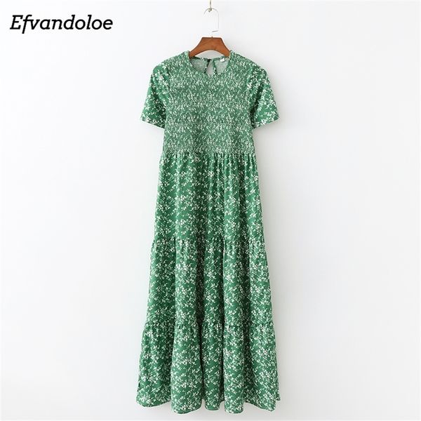 Efvandoloe Grünes Maxikleid Lange florale Sommerkleider für Frauen Boho Kleidung Jurken Robe Femme LJ200808