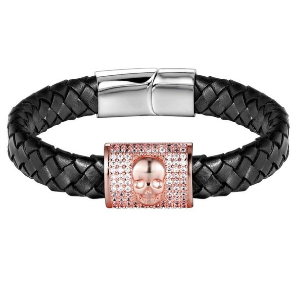 

xqni натуральная кожа 316l нержавеющая сталь череп скелет 4 цвета мужская кожаный браслет мужской панк-манжета браслет скелет ювелирные изде, Bronze;silver